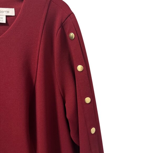 Liz Claiborne 18W Burgundy Dress With Gold Button Accents & 3/4 Sleeves Dress - Picture 4 of 11